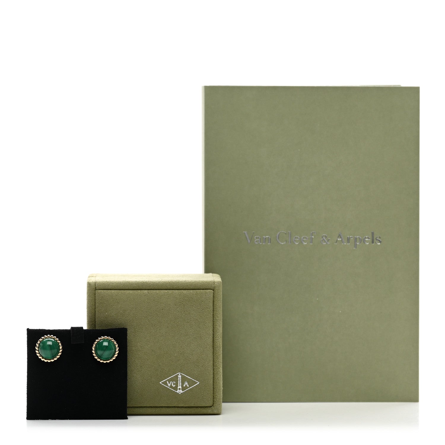 Van Cleef & Arpels 18K Yellow Gold Malachite Perlee Couleurs Earrings 5 of 5