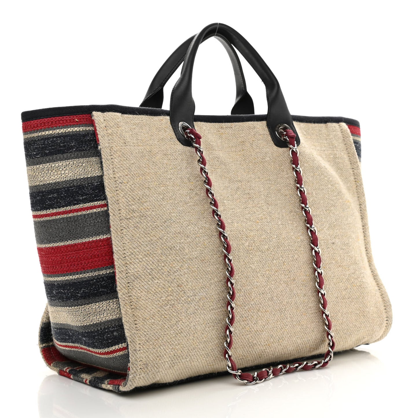 Striped Canvas Medium Deauville Tote Beige