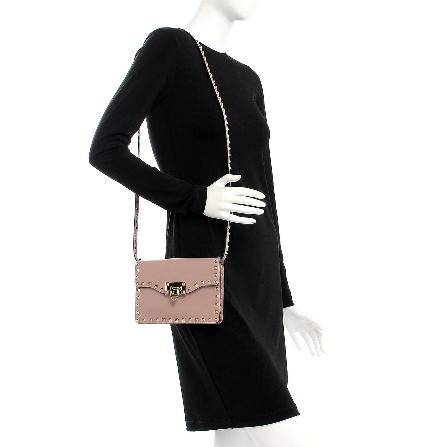 Vitello Rockstud Shoulder Flap Bag Poudre