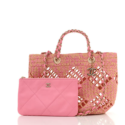 Chanel Raffia Effect Braided Small Shopping Bag Beige Pink 3 of 13