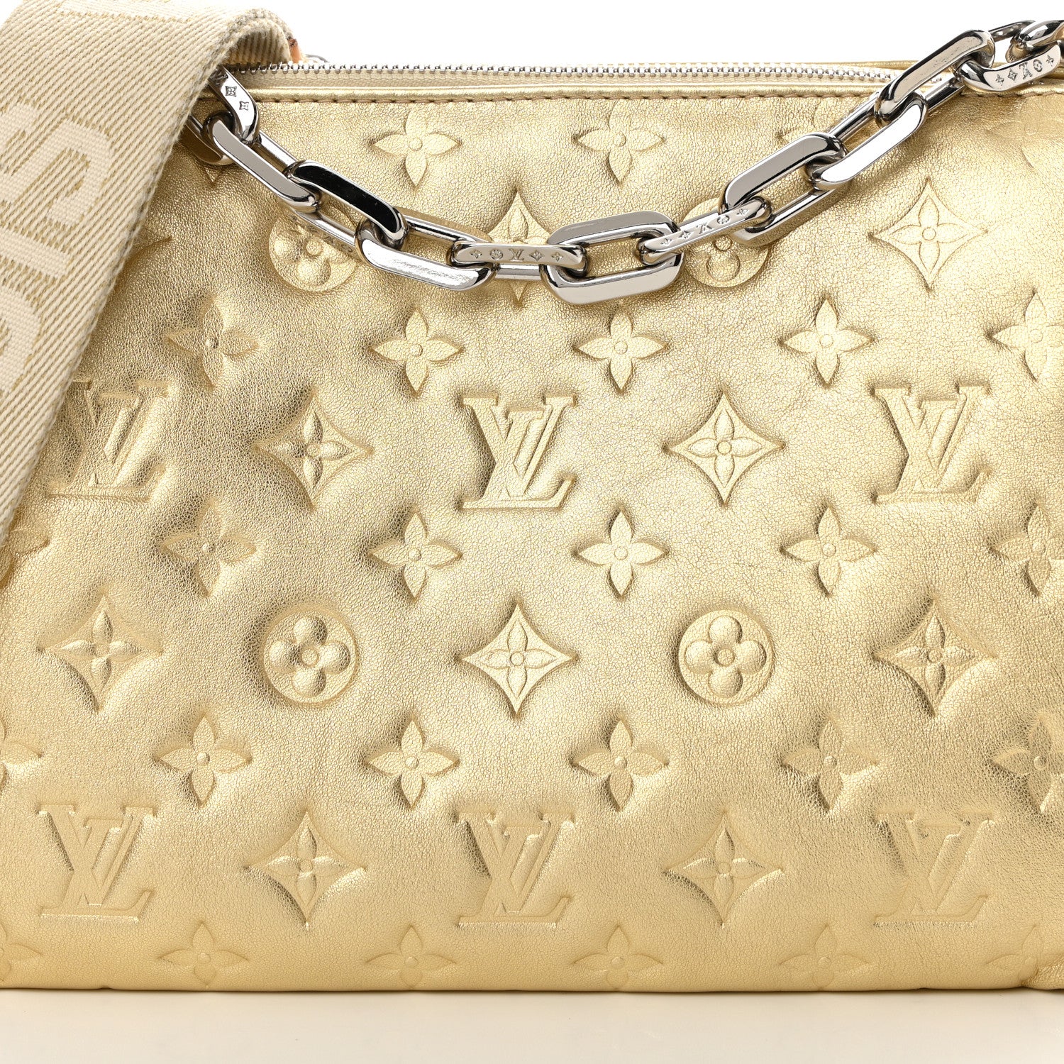 Louis Vuitton Lambskin Embossed Monogram Coussin PM Gold 9 of 14
