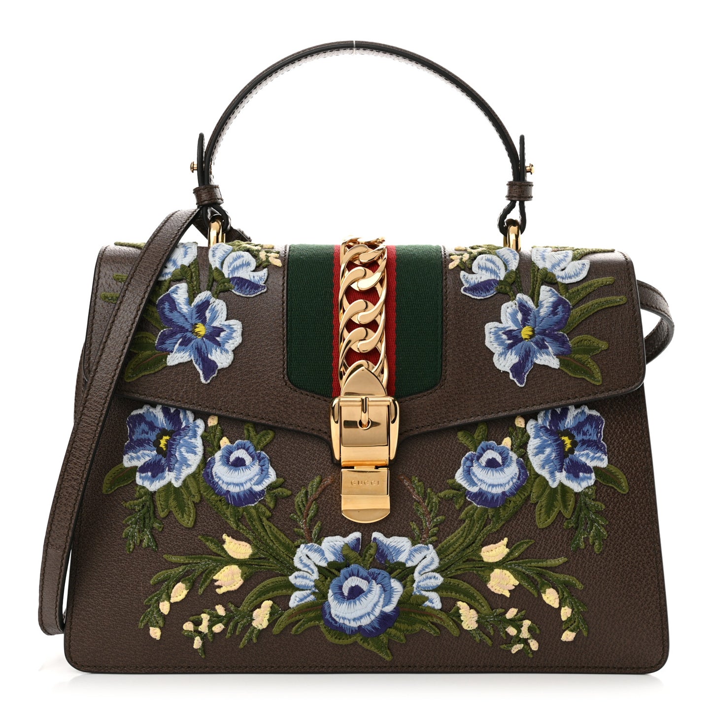Calfskin Embroidered Medium Sylvie Top Handle Bag New Acero Multicolor