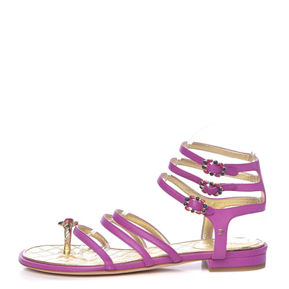 Chanel Lambskin Gripoix Flat Sandals 38 Purple 1 of 8