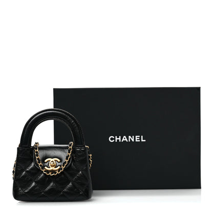 Chanel Shiny Aged Calfskin Quilted Mini Nano Kelly Shopper Black 11 of 11