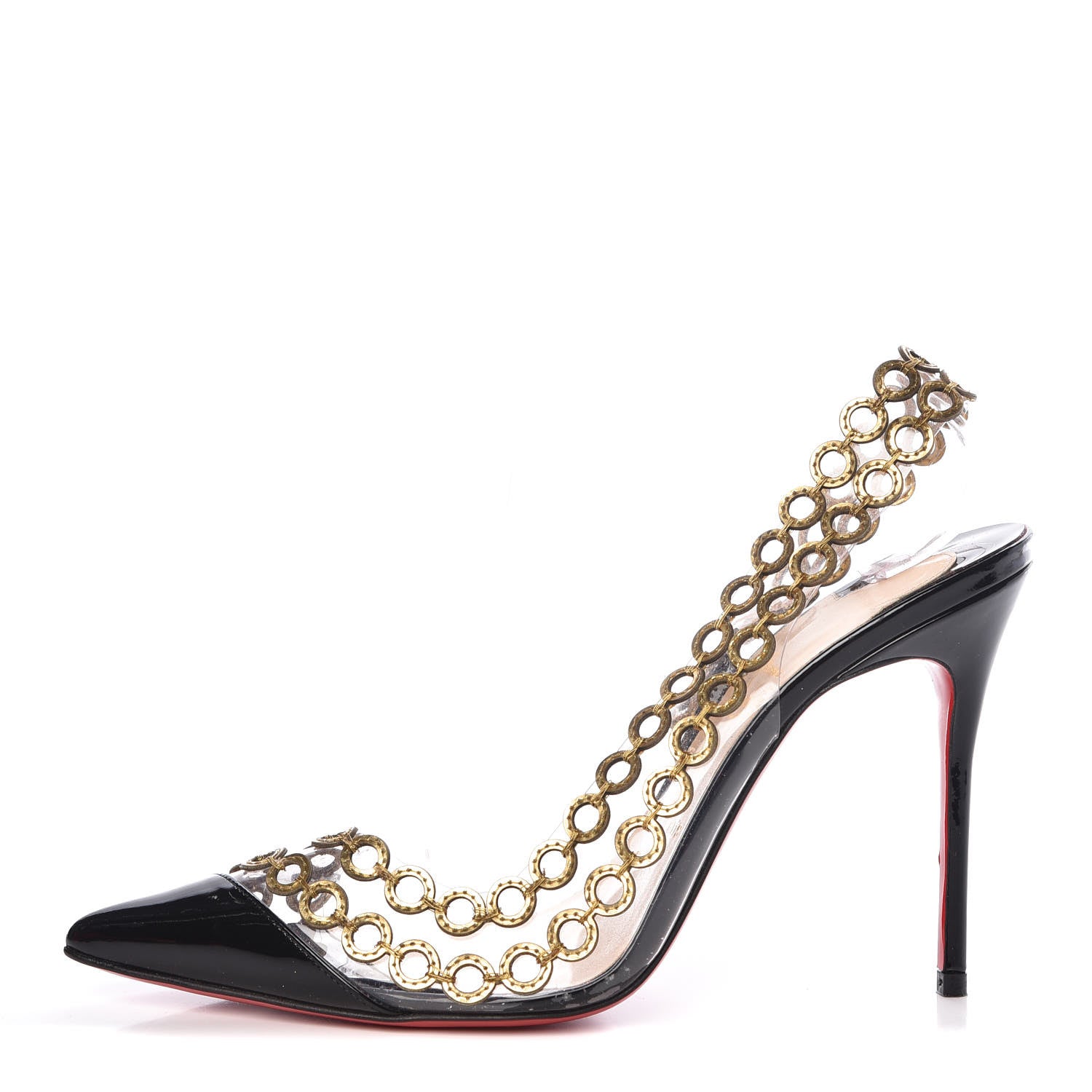 Christian Louboutin Patent PVC Malaika Half Dorsay 100 Pumps 38.5 Black Gold 1 of 8