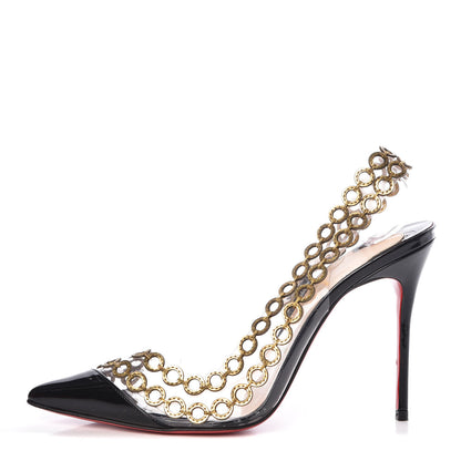 Christian Louboutin Patent PVC Malaika Half Dorsay 100 Pumps 38.5 Black Gold 1 of 8