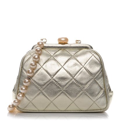 Chanel Metallic Lambskin Pearl Framed Mini Evening Bag Gold 1 of 8