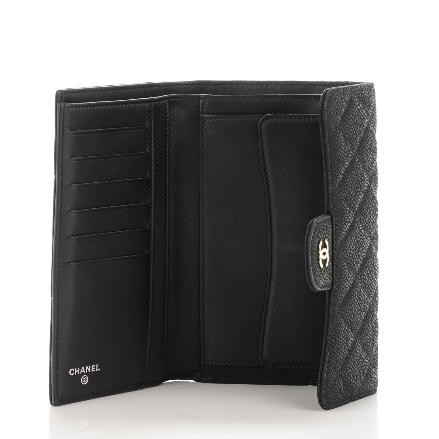 Iridescent Caviar Quilted Large Flap Wallet Black