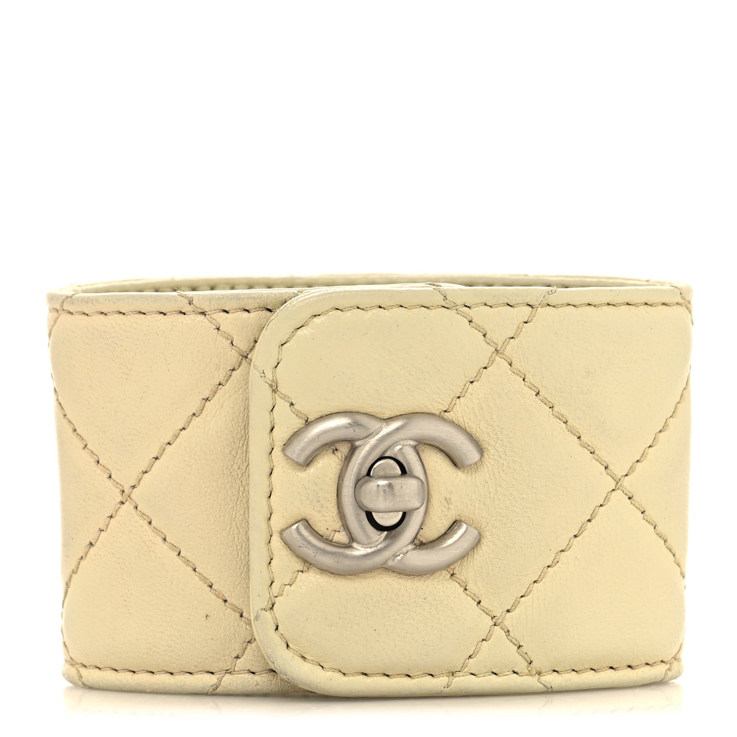 Lambskin Quilted CC Turnlock Cuff Bracelet White