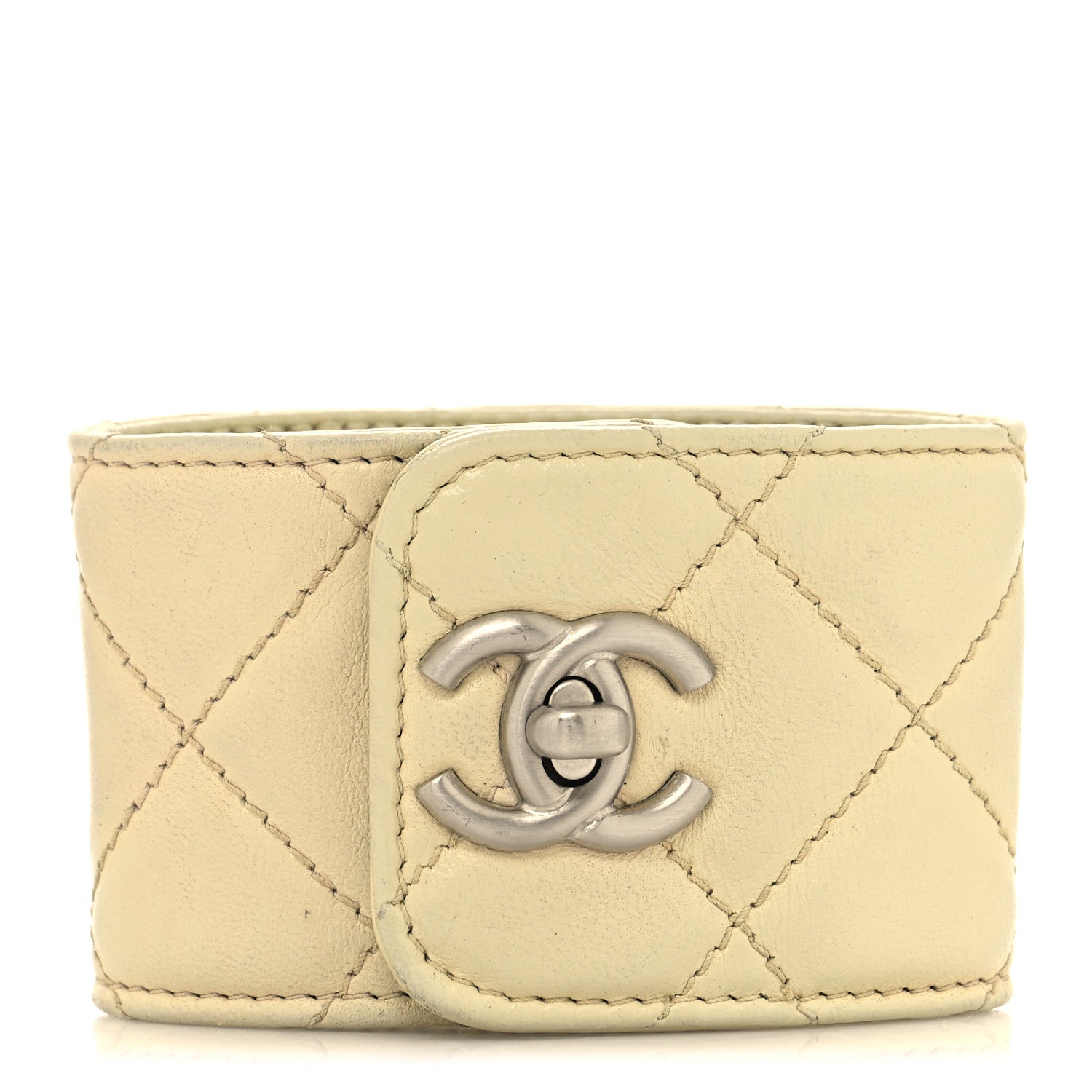 Chanel Lambskin Quilted CC Turnlock Cuff Bracelet White 1 of 4