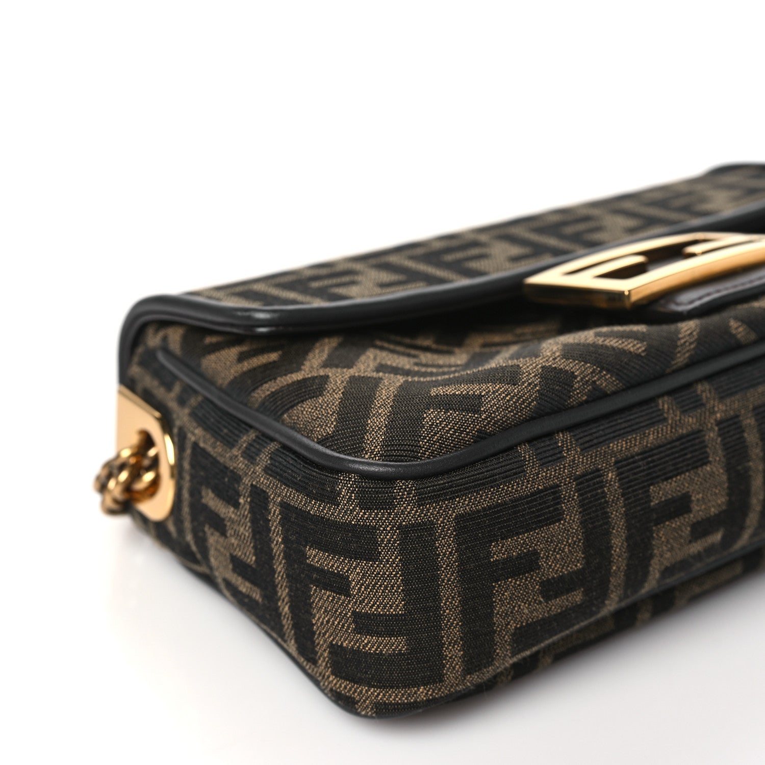 Fendi Fabric Jacquard FF 1974 Midi Chain Baguette Tobacco Moro 9 of 11
