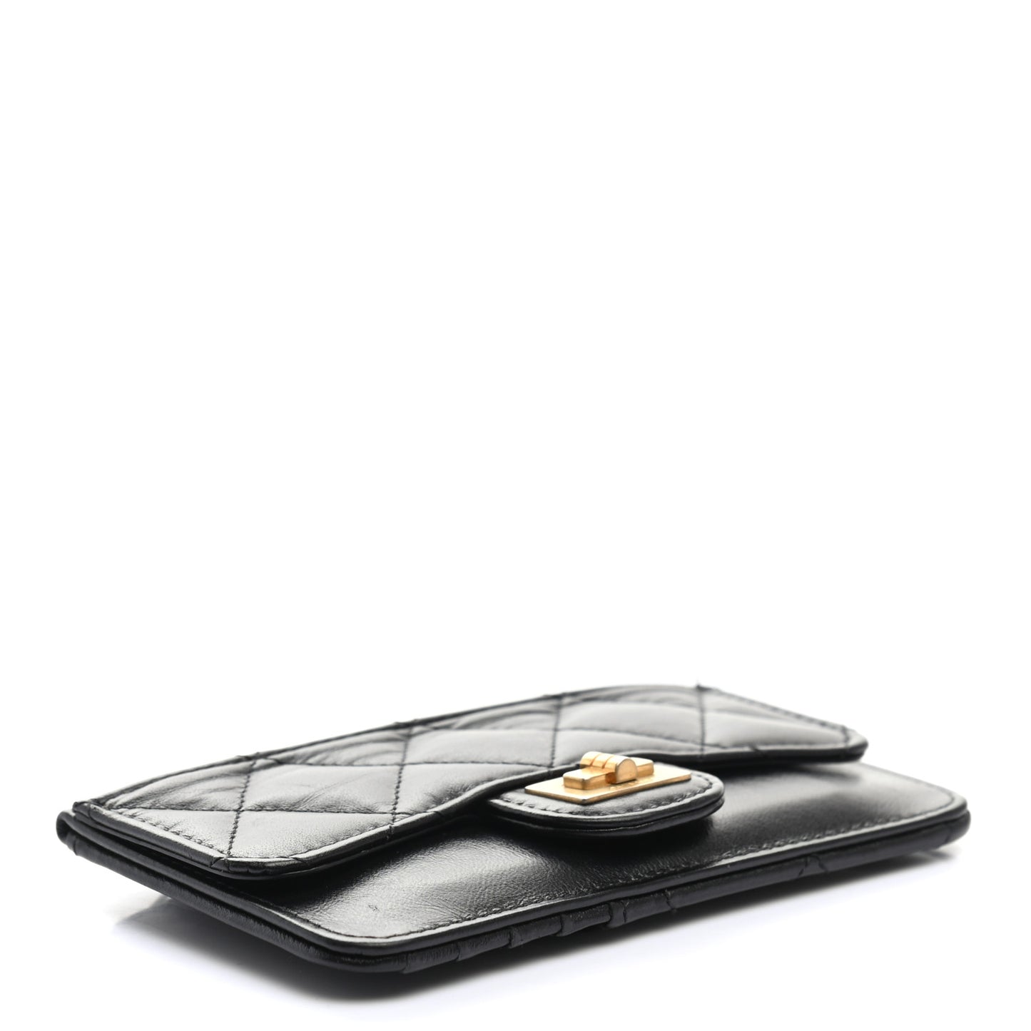 Aged Calfskin Quilted Reissue Flap Zip Card Holder Black