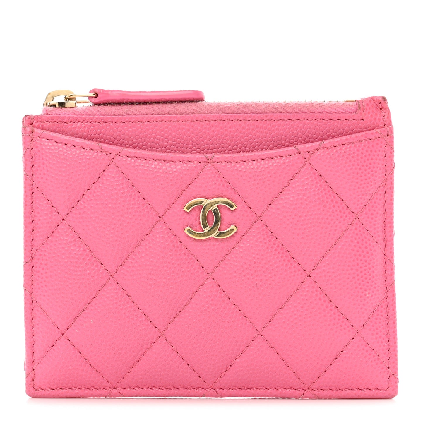 Caviar Quilted CC Zip Card Holder Pink