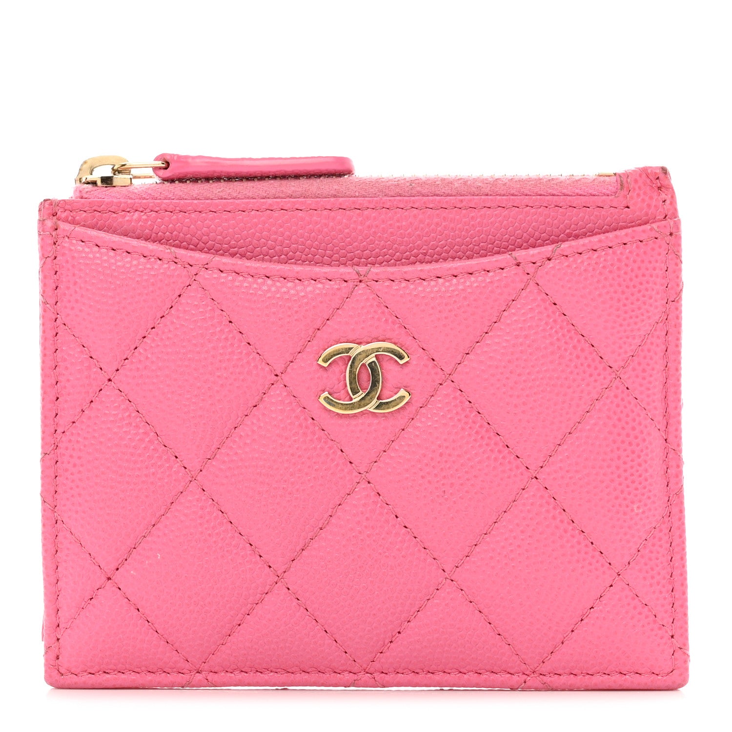 Chanel Caviar Quilted CC Zip Card Holder Pink 1 of 10