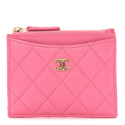 Chanel Caviar Quilted CC Zip Card Holder Pink 1 of 10