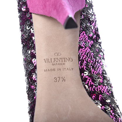 Valentino Garavani Sequin Ankle Boots 37.5 Pink Silver 6 of 7