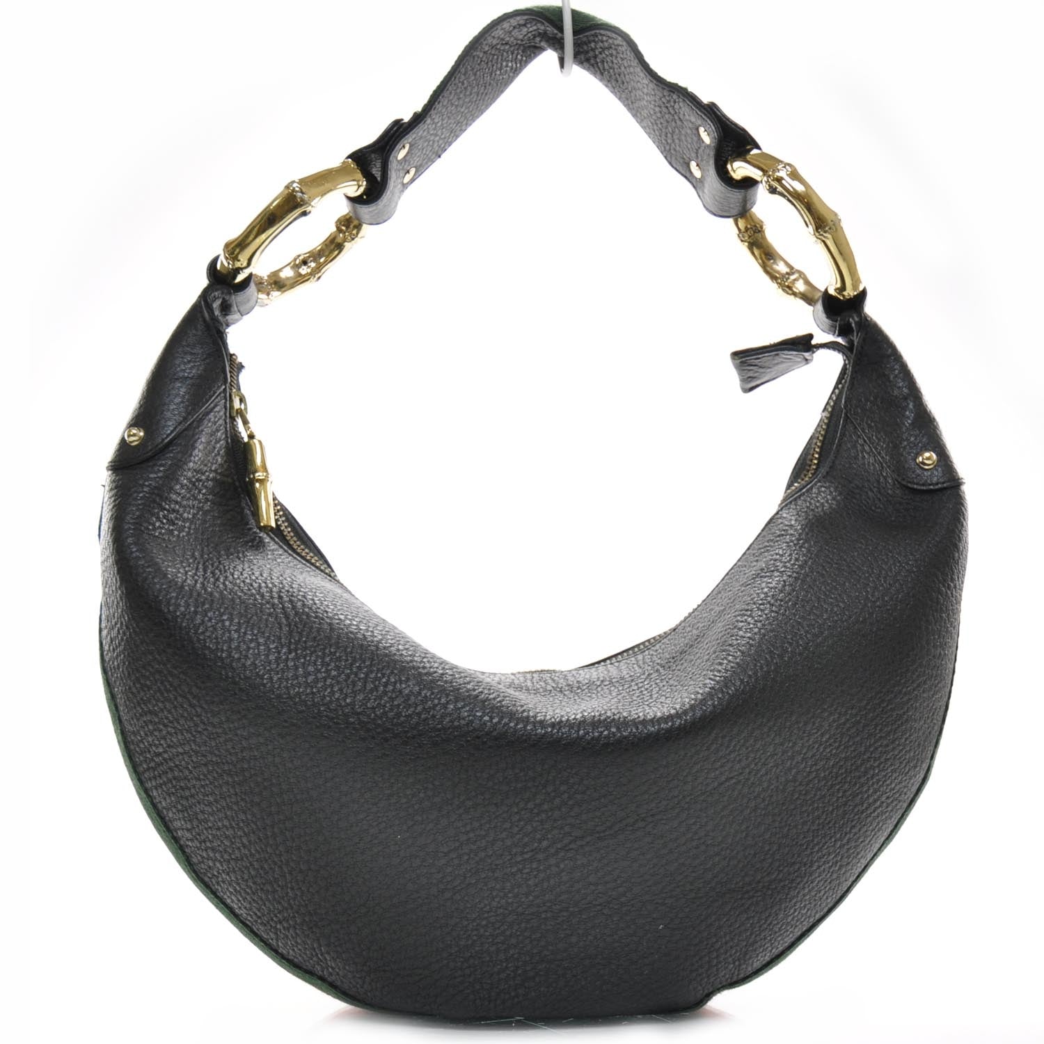 Gucci Pebbled Calfskin Web Bamboo Ring Hobo Black 1 of 8