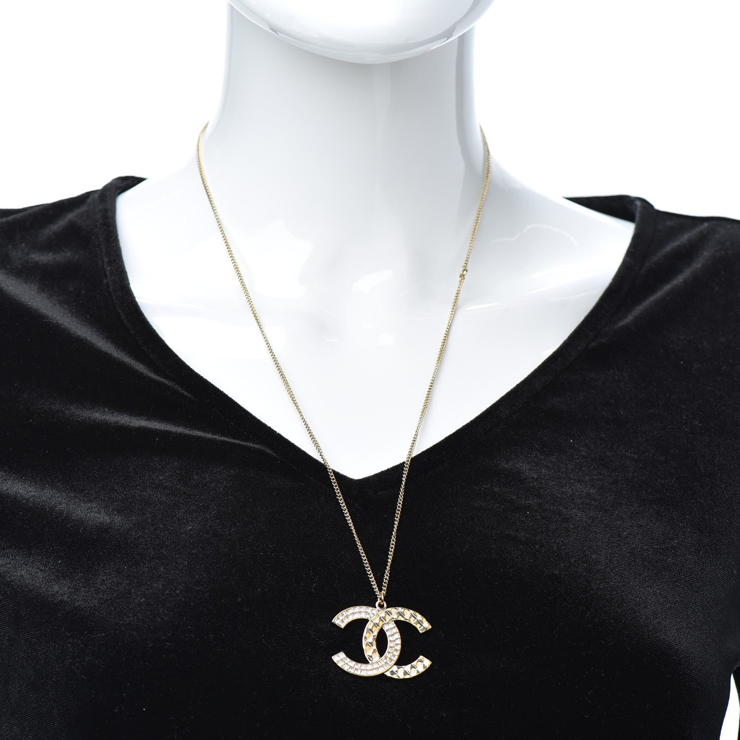 Chanel Baguette Crystal Quilted CC Pendant Necklace Gold 2 of 4