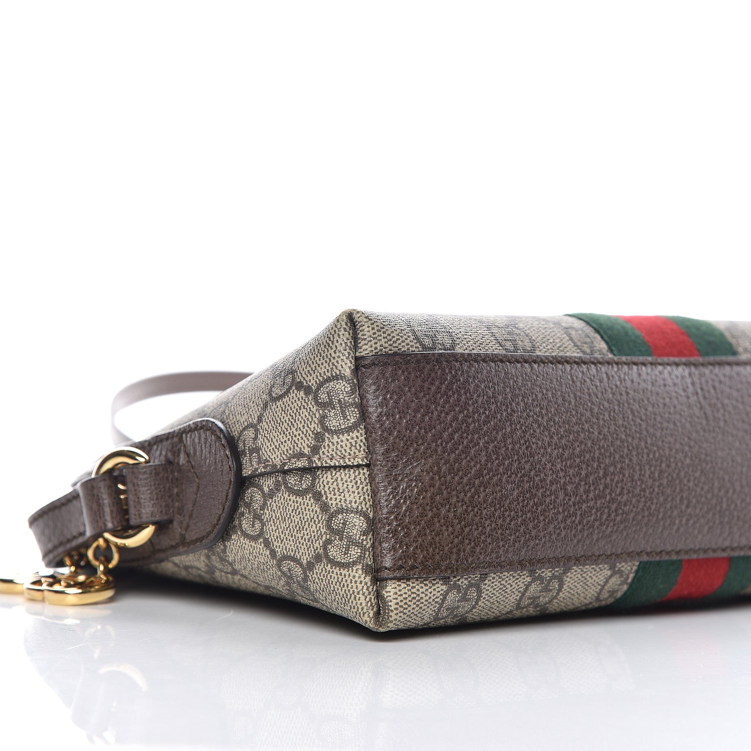Gucci GG Supreme Monogram Textured Dollar Calfskin Web Small Ophidia Dome Shoulder Bag Beige Ebony New Acero 5 of 9
