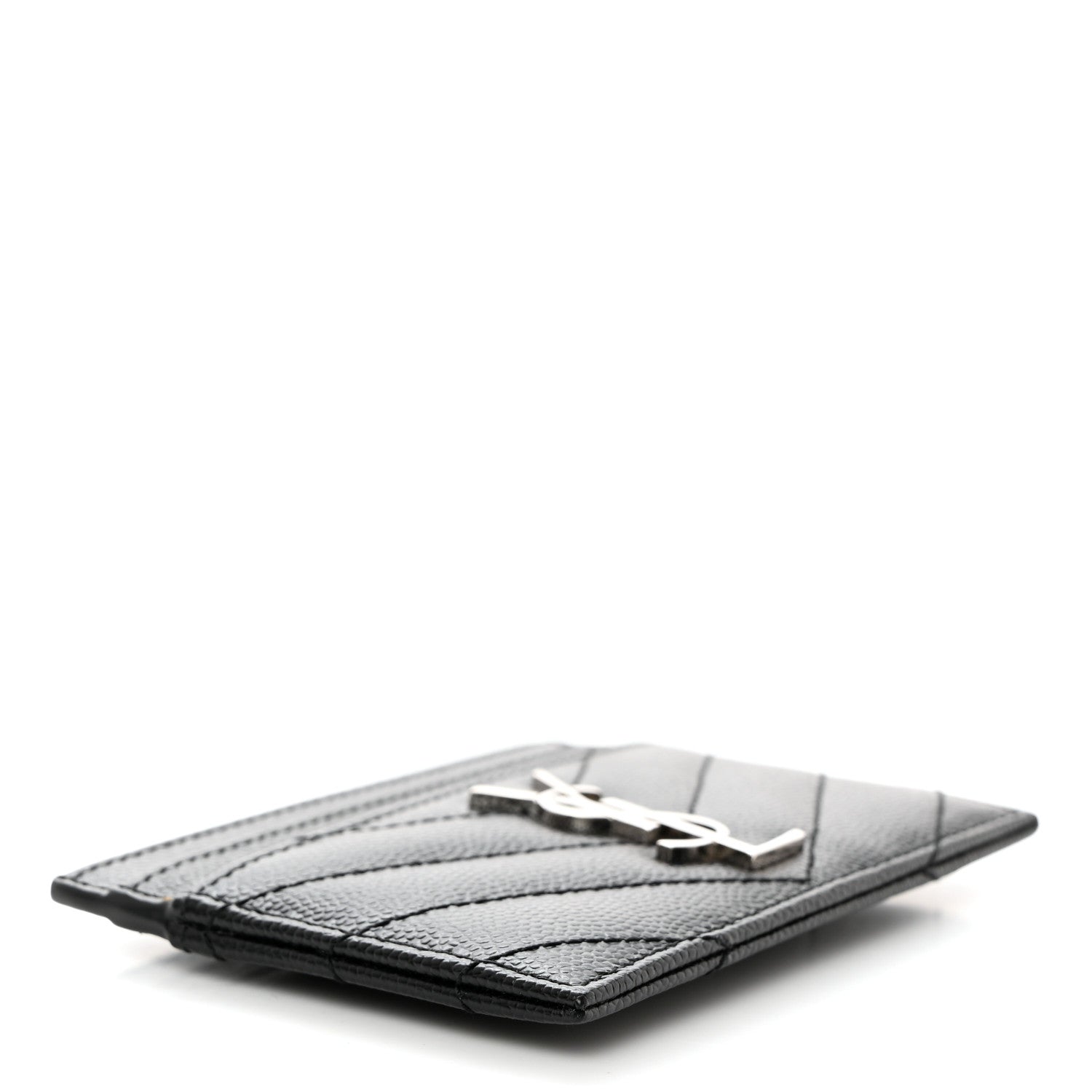 Saint Laurent Grain De Poudre Matelasse Chevron Monogram Credit Card Case Black 4 of 7