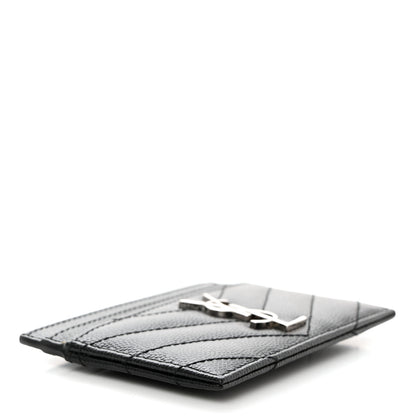Saint Laurent Grain De Poudre Matelasse Chevron Monogram Credit Card Case Black 4 of 7