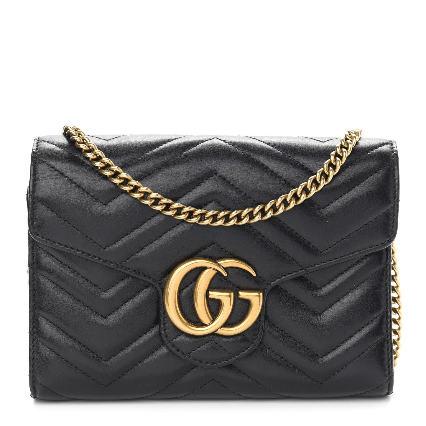 Calfskin Matelasse GG Marmont Chain Wallet Black