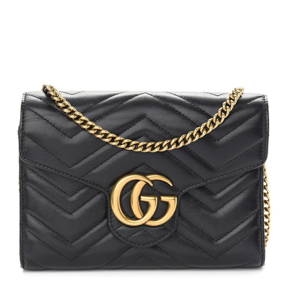 Gucci Calfskin Matelasse GG Marmont Chain Wallet Black 1 of 11