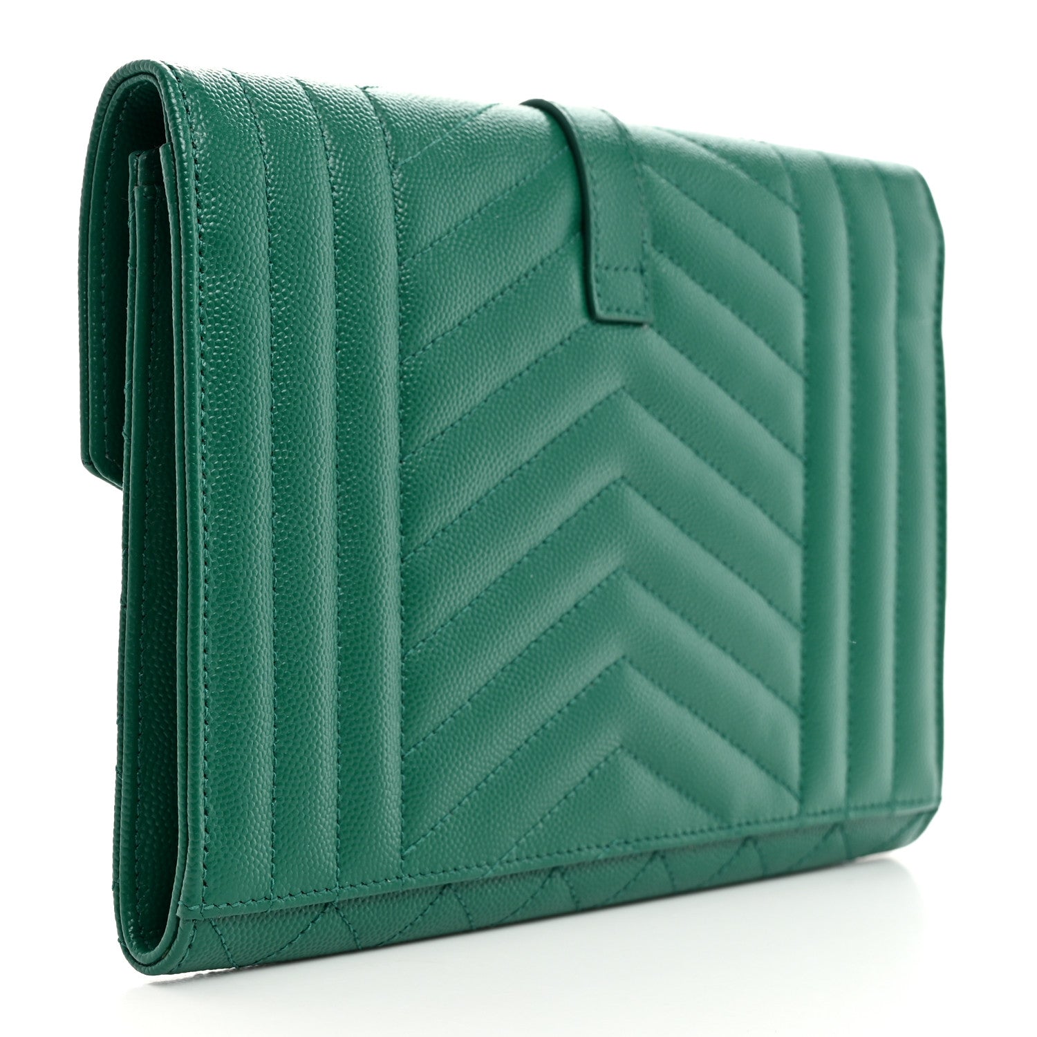 Saint Laurent Grain De Poudre Textured Mixed Matelasse Triquilt Monogram Clutch Green Field 3 of 8