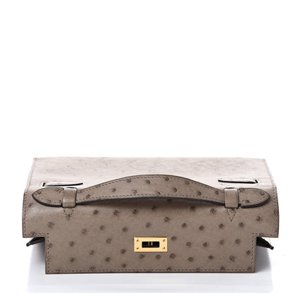 Hermes Ostrich Kelly Pochette Clutch Gris Asphalte 13 of 24