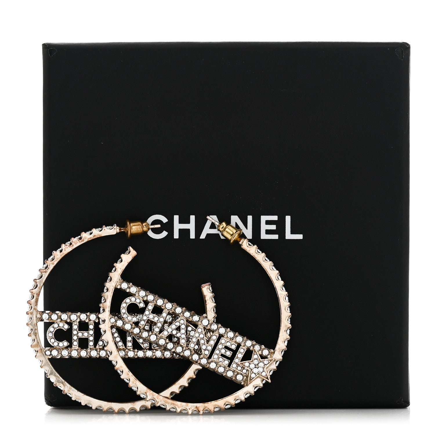Chanel Crystal Logo Hoop Earrings Gold 5 of 5