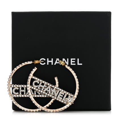 Chanel Crystal Logo Hoop Earrings Gold 5 of 5