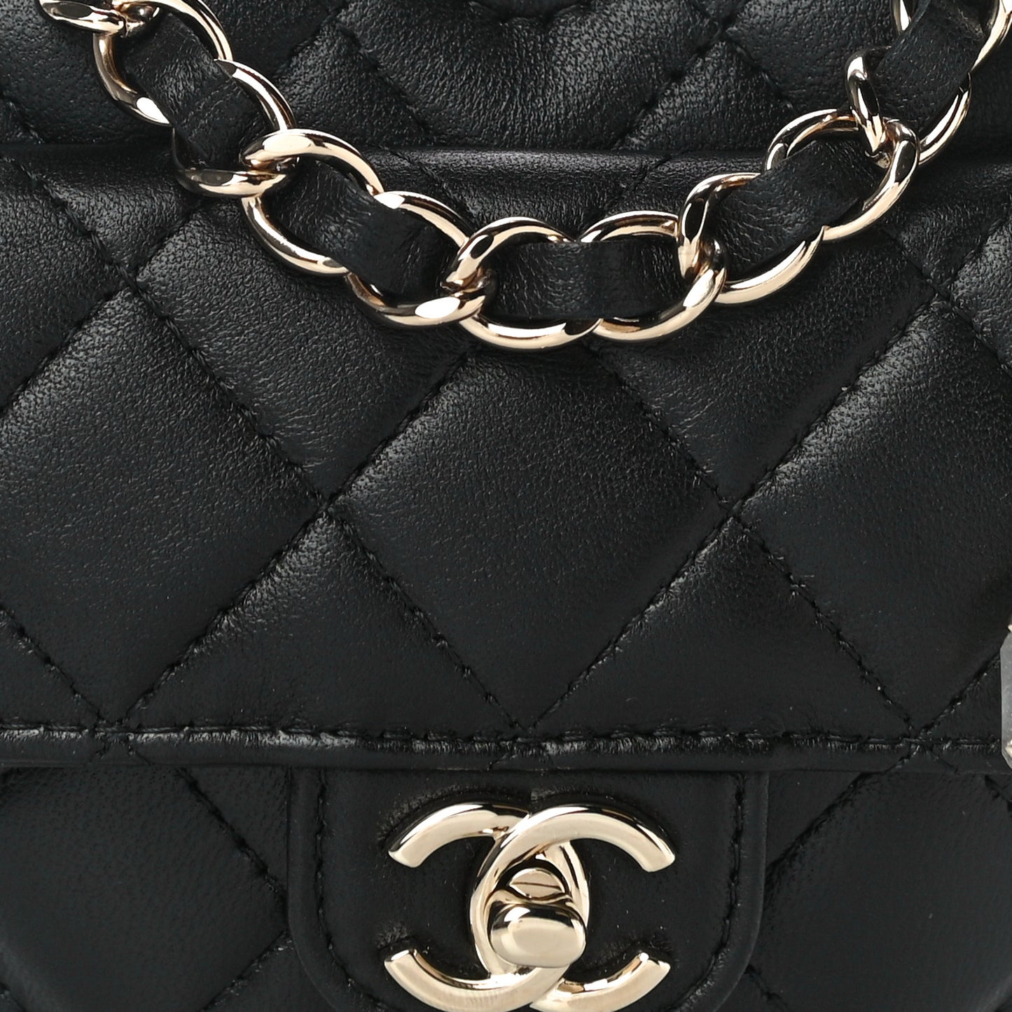 Lambskin Quilted CC In Love Heart Waist Belt Bag With Chain Black