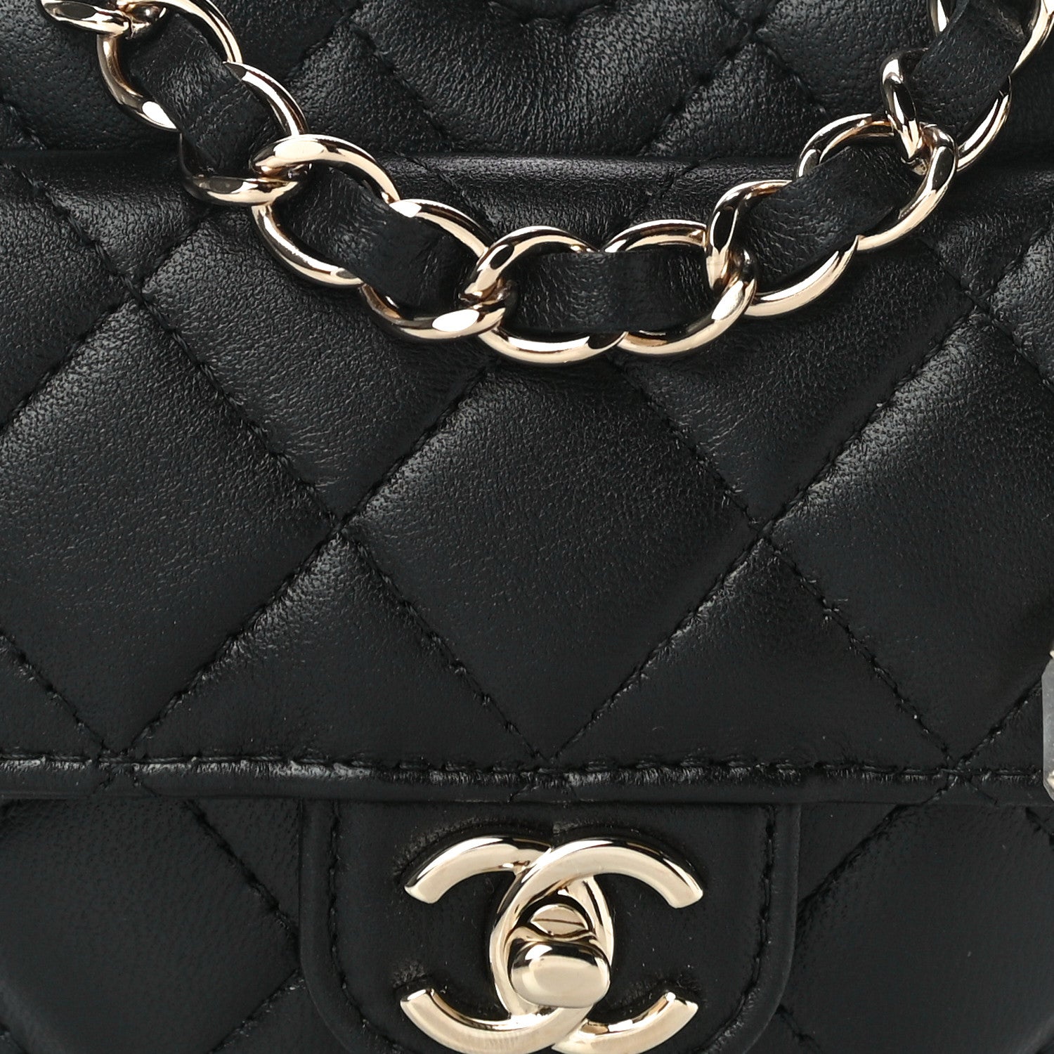 Chanel Lambskin Quilted CC In Love Heart Waist Belt Bag With Chain Black 8 of 10