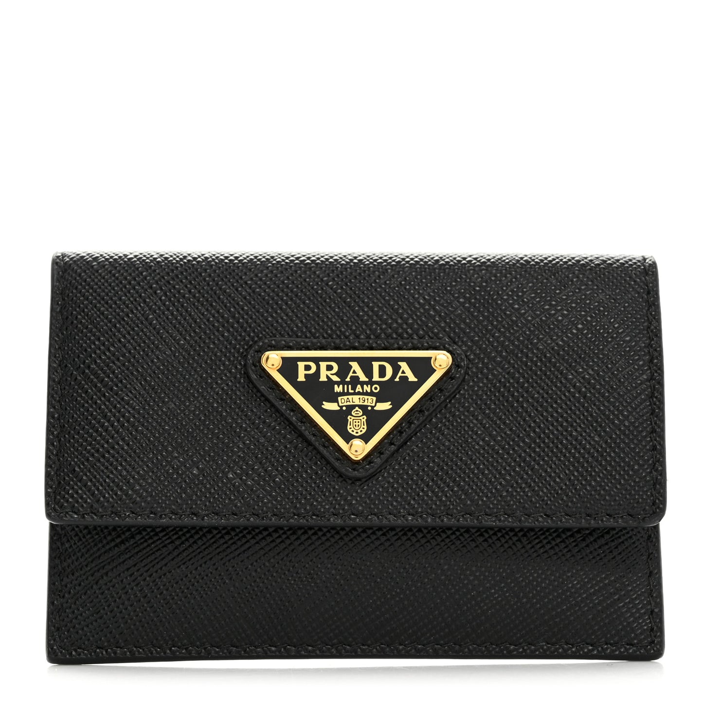 Saffiano Triangle Bi-Fold Card Holder Wallet Black