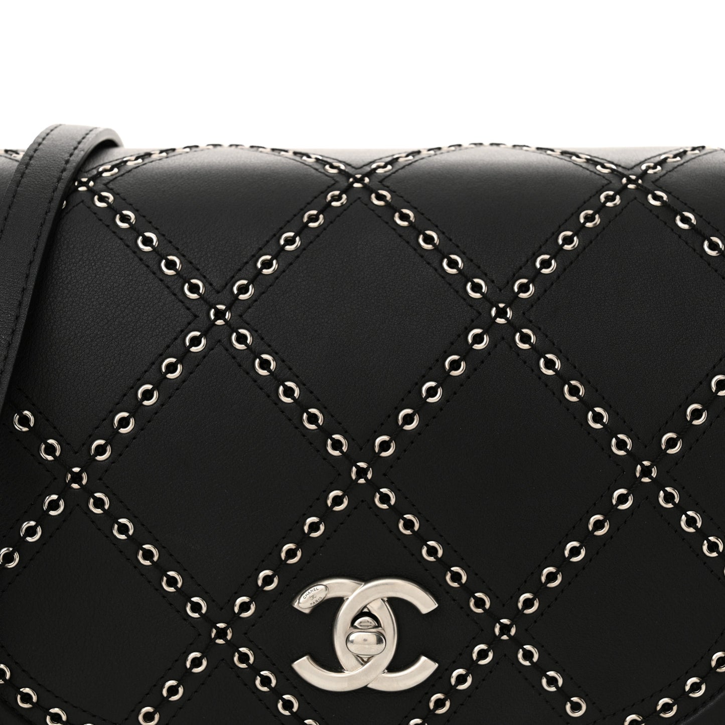 Calfskin Coco Eyelets Small Flap Bag Black