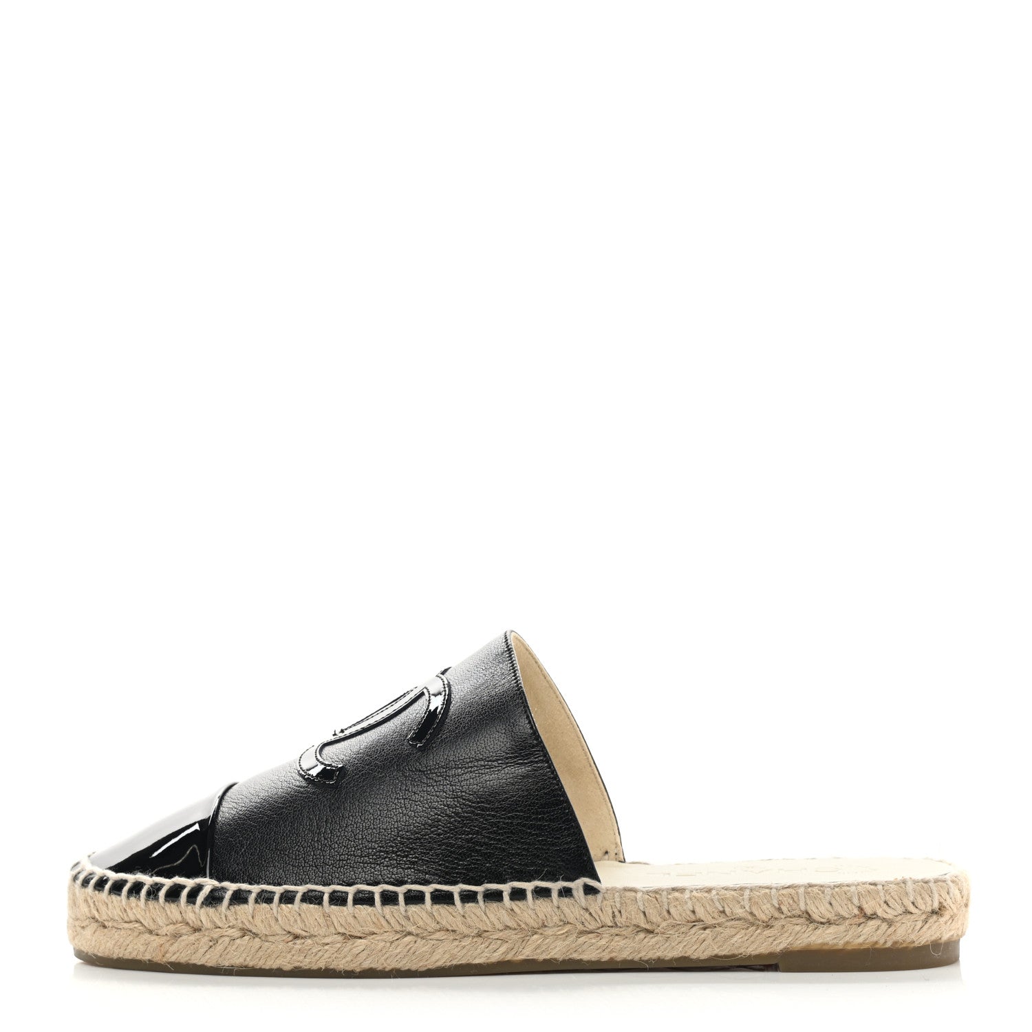 Chanel Iridescent Goatskin Patent CC Espadrille Mules 39 Black 1 of 10