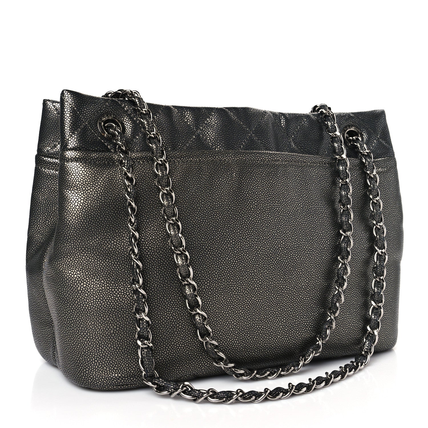Chanel Metallic Caviar Quilted CC Timeless Tote Dark Silver 3 of 9