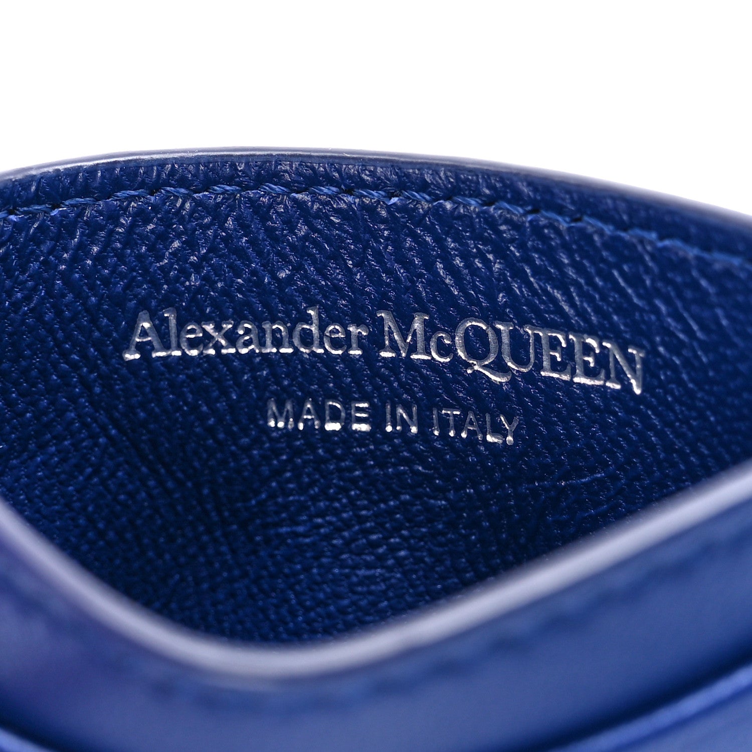 Alexander McQueen Lambskin Quilted Graffiti Skull Card Holder Blue 6 of 12