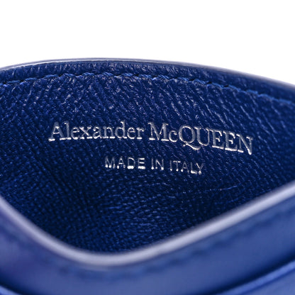 Alexander McQueen Lambskin Quilted Graffiti Skull Card Holder Blue 6 of 12