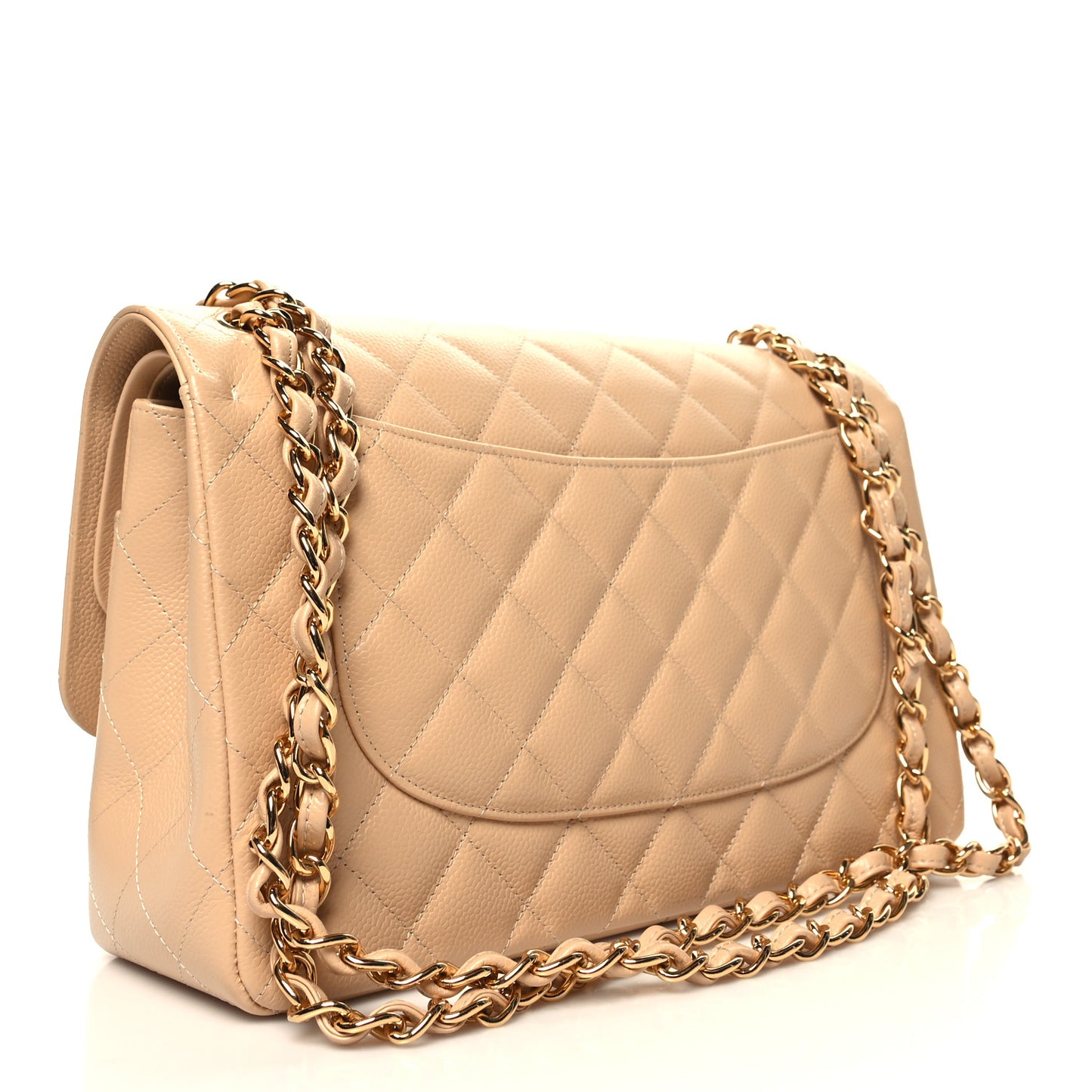Caviar Quilted Jumbo Double Flap Light Beige