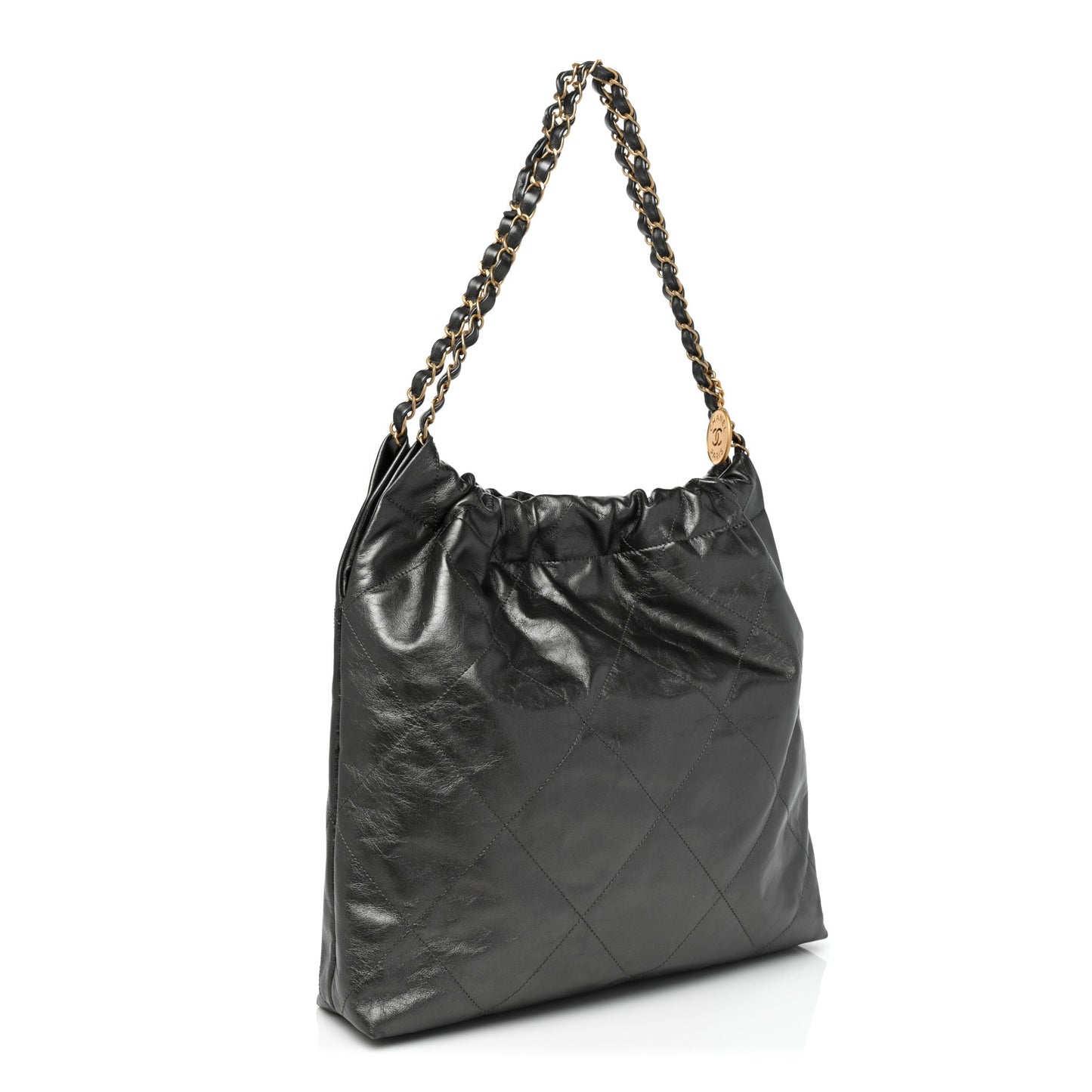Shiny Calfskin Quilted Small Chanel 22 Grey