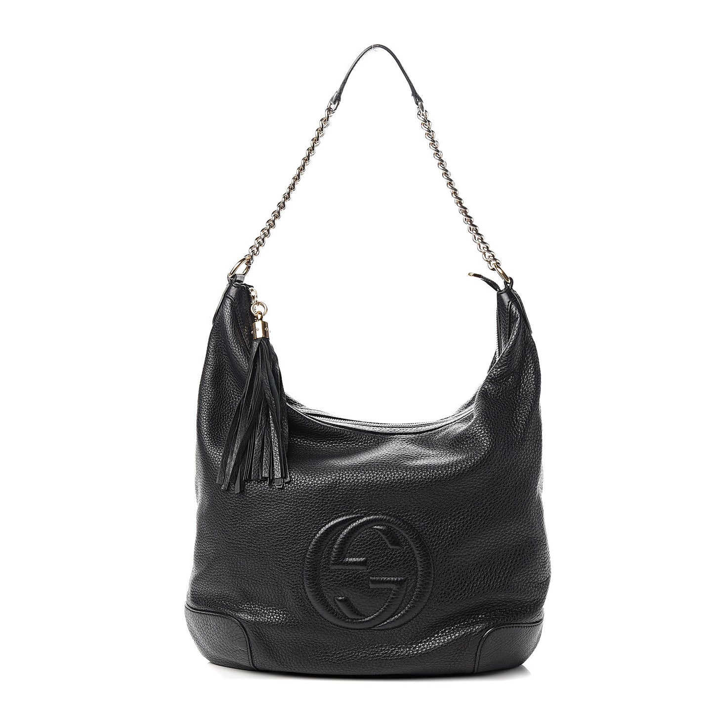 Pebbled Calfskin Medium Soho Chain Hobo Black