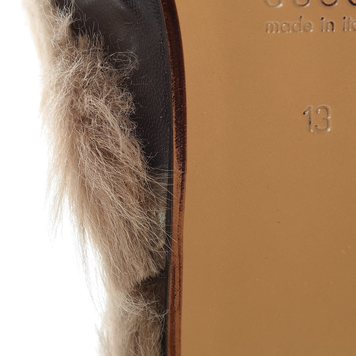 Goatskin Fur Web GG Mens Princetown Slippers 13 Cocoa
