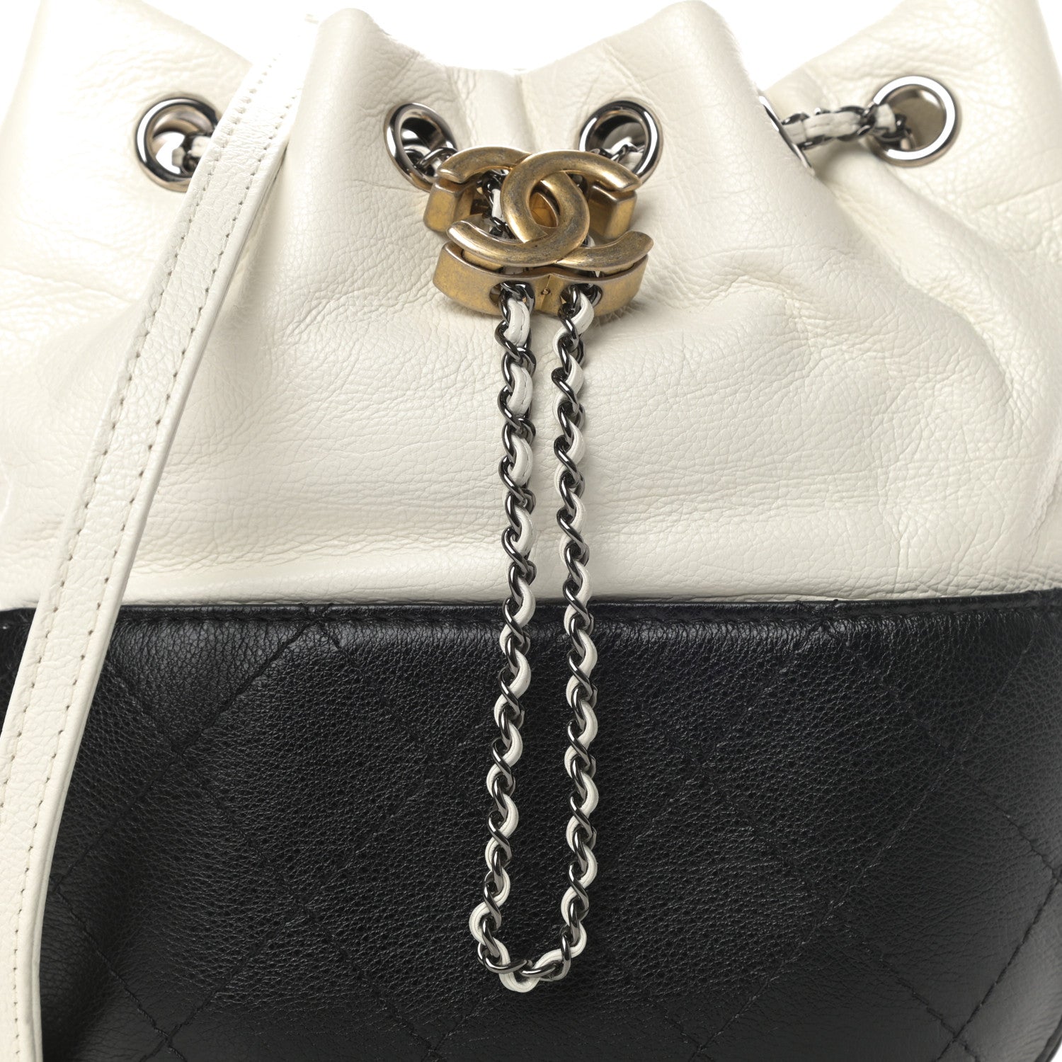 Chanel Aged Calfskin Quilted Small Gabrielle Bucket White Black 8 of 10