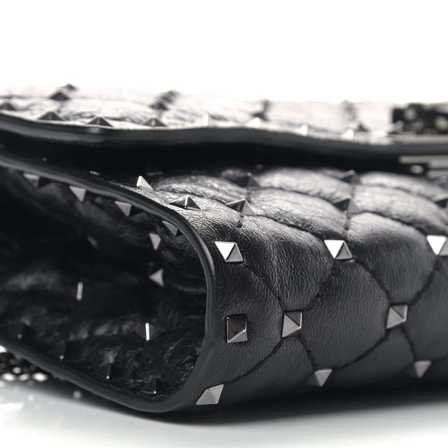 Craquele Nappa Rockstud Spike Wallet on Chain Black