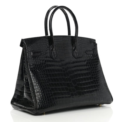 Hermes Shiny Porosus Crocodile Birkin 35 Black 3 of 12