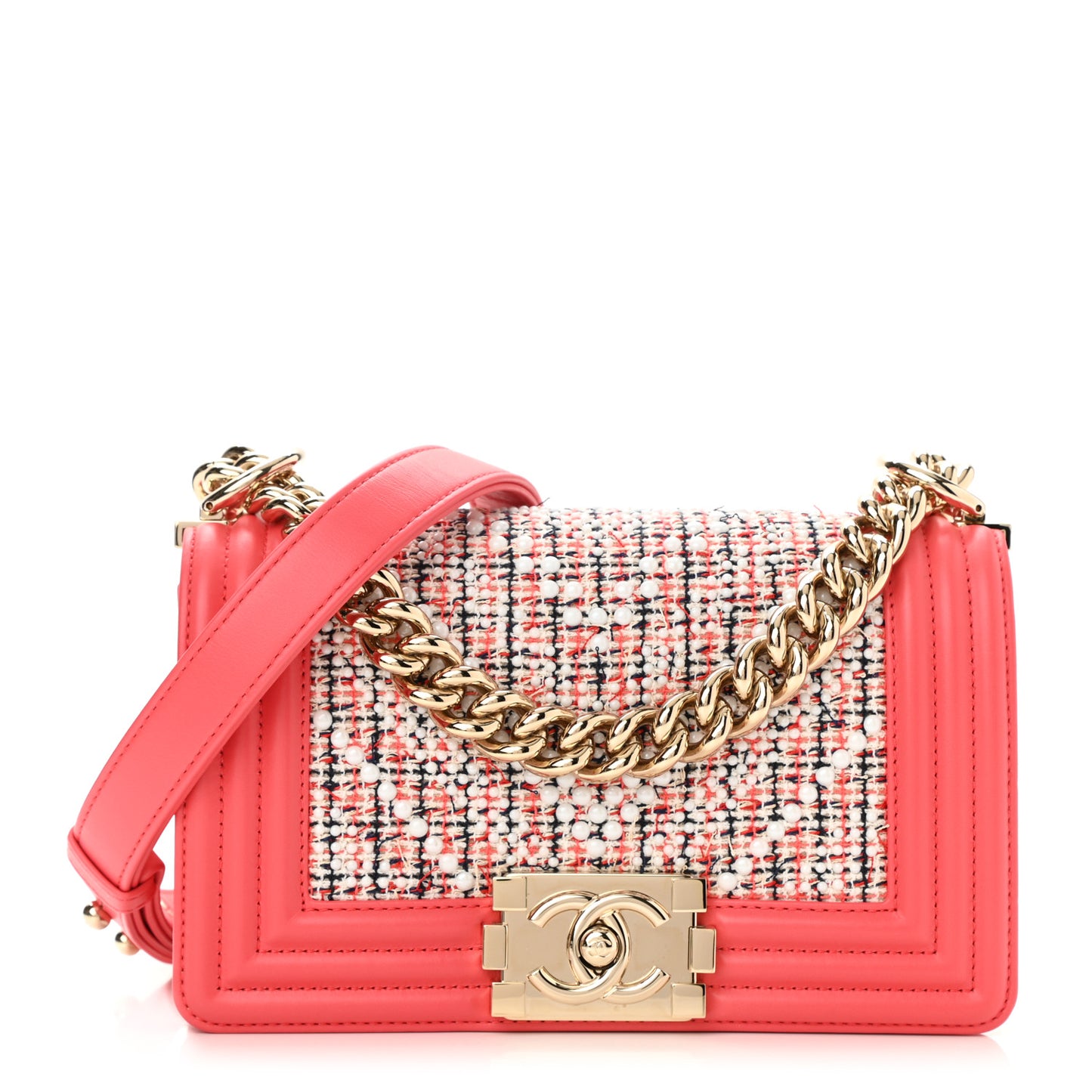 Lambskin Tweed Quilted Small Boy Flap Pink