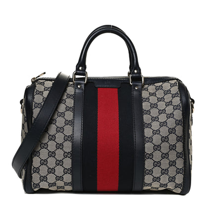 Gucci Monogram Selleria Calfskin Vintage Web Medium Boston Beige Blue 1 of 12