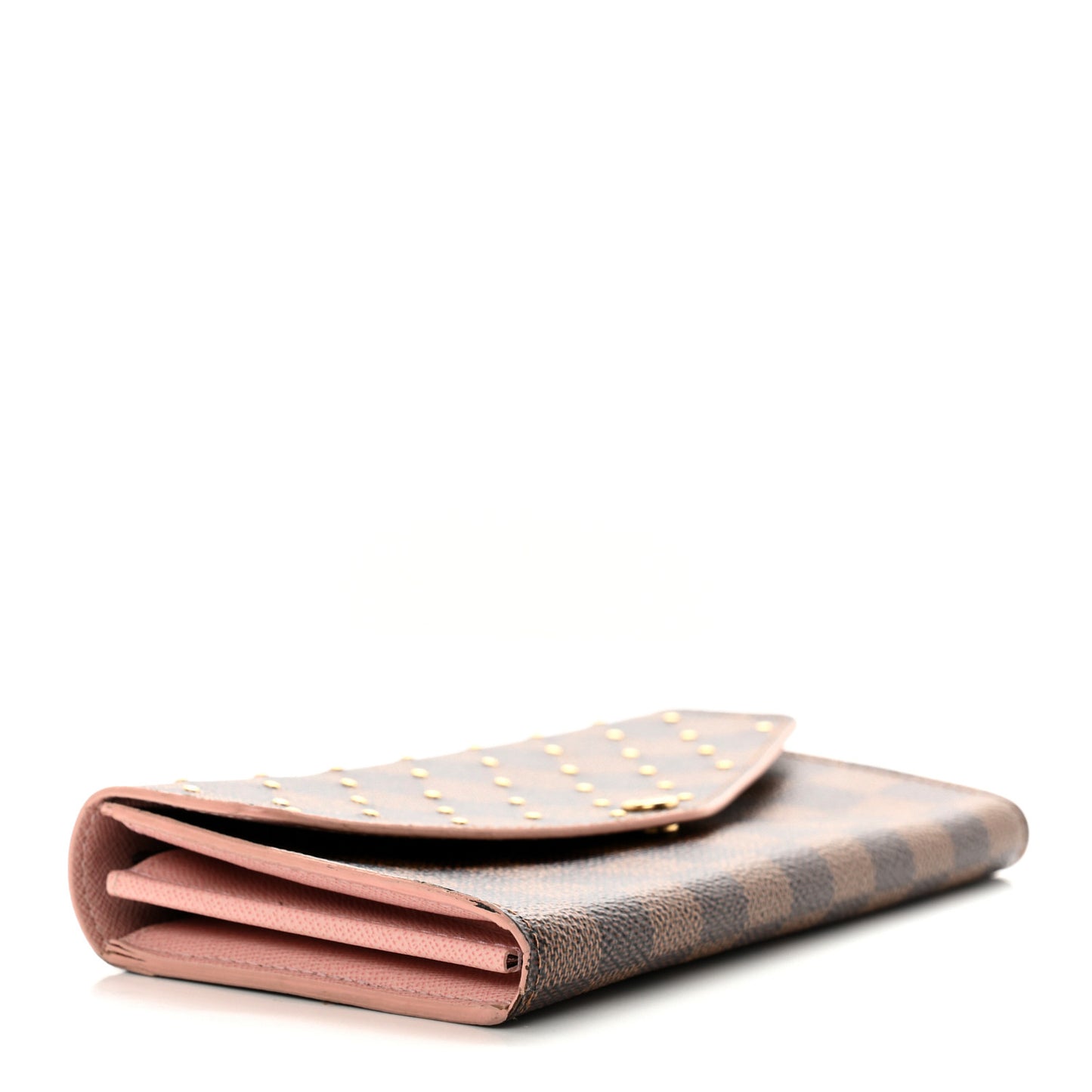 Damier Ebene Studded Sarah Wallet NM Rose Ballerine