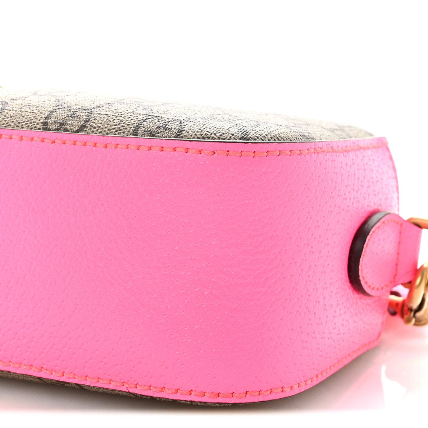 GG Supreme Monogram Textured Dollar Calfskin Web Ophidia Small Crossbody Bag Beige Ebony Fuchsia